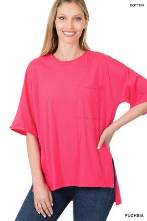 ROW EDGE HI-LOW HEM BOX TOP ZENANA FUCHSIA S 