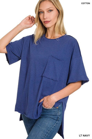 ROW EDGE HI-LOW HEM BOX TOP ZENANA LT NAVY S 