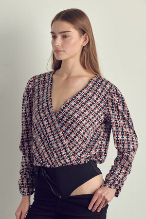 Ruched long sleeve surplice bodysuit Miley + Molly 