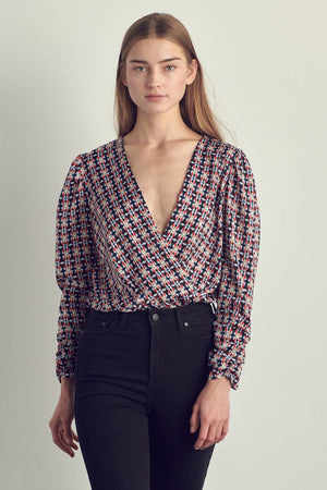Ruched long sleeve surplice bodysuit Miley + Molly 