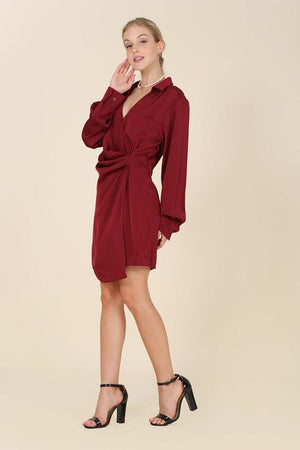 Satin collared wrap mini dress Lilou 