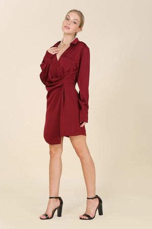 Satin collared wrap mini dress Lilou 