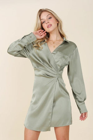 Satin collared wrap mini dress Lilou 