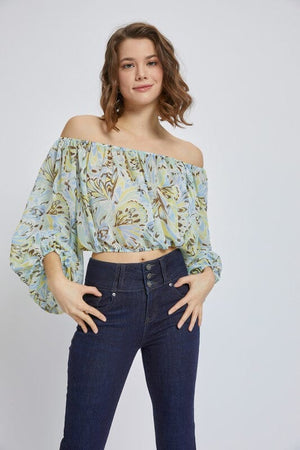 Scoop neck long puff sleeve blouse top Miley + Molly 