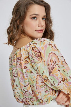 Scoop neck long puff sleeve blouse top Miley + Molly 