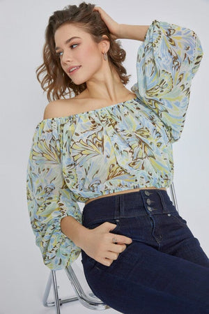 Scoop neck long puff sleeve blouse top Miley + Molly 