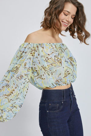 Scoop neck long puff sleeve blouse top Miley + Molly Blue S 