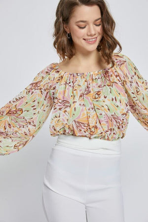 Scoop neck long puff sleeve blouse top Miley + Molly Pink S 