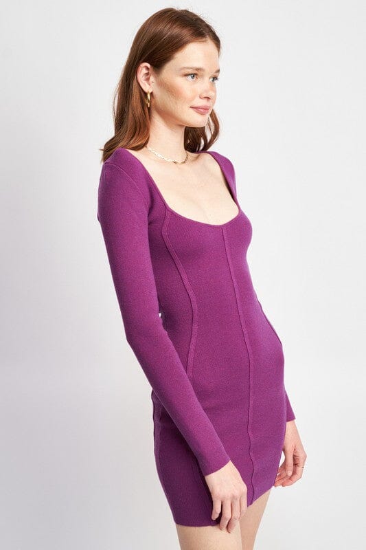 SCOOP NECK MINI DRESS WITH PIPING DETAIL - Knitted Belle Boutique