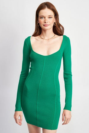 SCOOP NECK MINI DRESS WITH PIPING DETAIL Emory Park KELLY GREEN S 