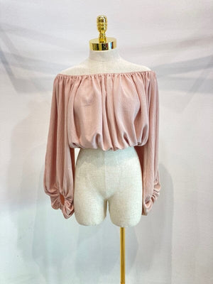 Scoop neck shirred blouse top balloon sleeve Miley + Molly Blush S 