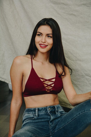Seamless Lace Up Racerback Bralette Bralette Leto Collection XS/S Burgundy 