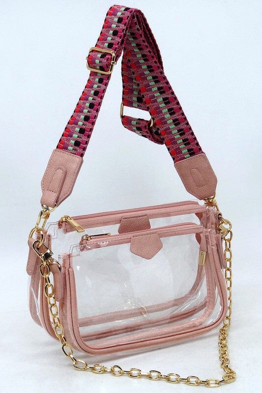 See Thru Clear 2-in-1 Crossbody Bag Guitar Strap Fashion World BLUSH one 