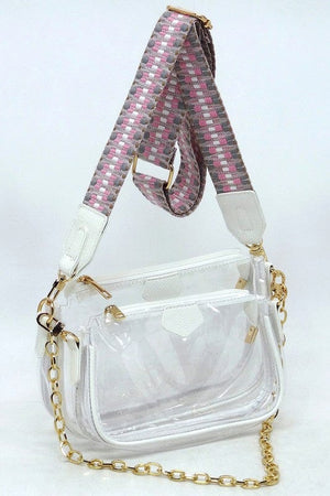 See Thru Clear 2-in-1 Crossbody Bag Guitar Strap Fashion World 