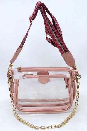 See Thru Clear 2-in-1 Crossbody Bag Guitar Strap Fashion World BLUSH one 