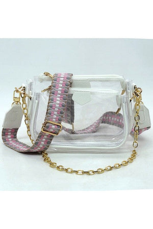 See Thru Clear 2-in-1 Crossbody Bag Guitar Strap Fashion World White one 