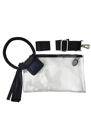 See Thru Transparent Clear Cuff Handle Clutch Fashion World BLACK one 