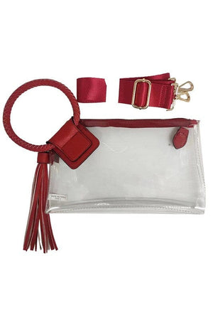 See Thru Transparent Clear Cuff Handle Clutch Fashion World Red one 