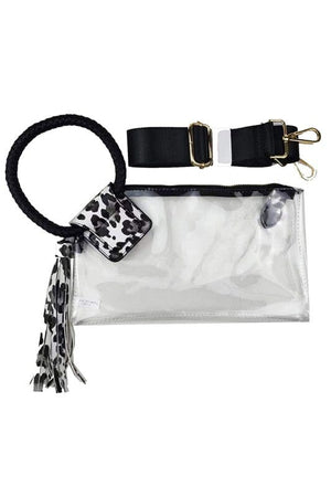 See Thru Transparent Clear Cuff Handle Clutch Fashion World SNOW LEOPARD one 