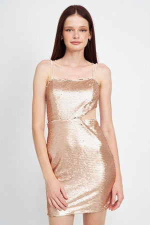 SEQUIN MINI DRESS WITH CUT OUT Emory Park IVORY S 