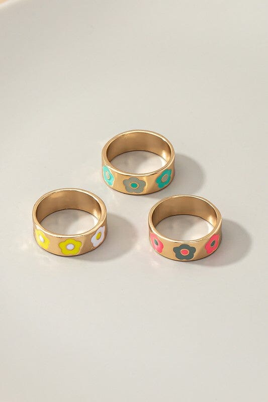Set of three ring bands with flowers LA3accessories Gold one size 