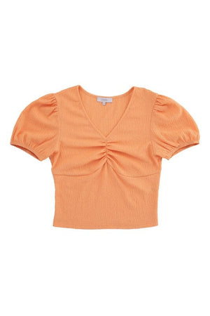 Shirred V neck top with puff sleeves Lilou 