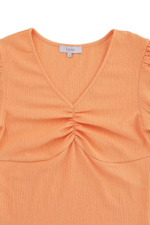 Shirred V neck top with puff sleeves Lilou 
