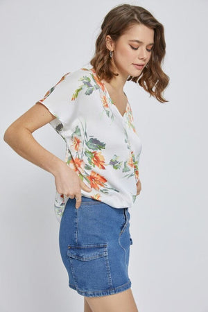Short dolman sleeve floral santin blouse top Miley + Molly 