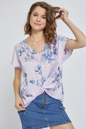 Short dolman sleeve floral santin blouse top Miley + Molly Lavender S 