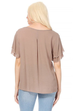 Short flutter sleeve round neck keyhole blouse. Moa Collection 