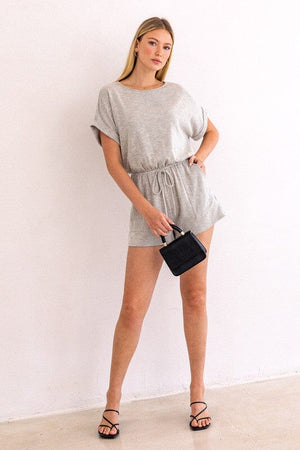 SHORT ROLL-UP SLEEVE ELASTIC WAIST ROMPER Gilli 