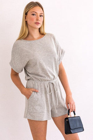 SHORT ROLL-UP SLEEVE ELASTIC WAIST ROMPER Gilli 