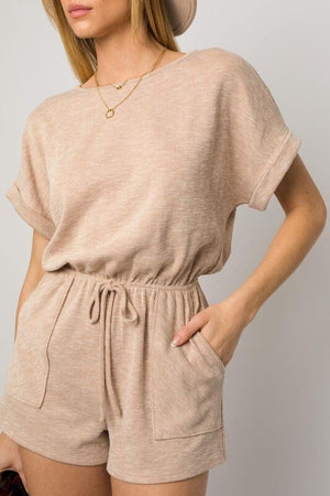 SHORT ROLL-UP SLEEVE ELASTIC WAIST ROMPER Gilli 