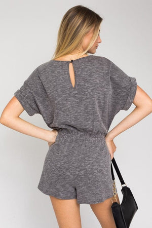 SHORT ROLL-UP SLEEVE ELASTIC WAIST ROMPER Gilli 