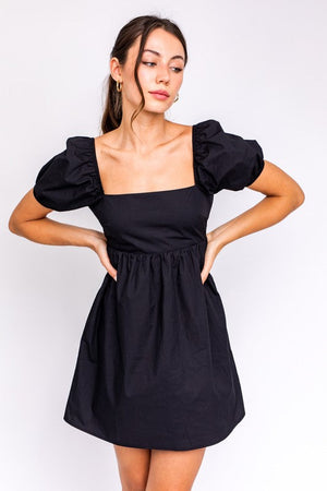 Short Sleeve Back Tie Babydoll Dress - Multiple Colors LE LIS BLACK L 