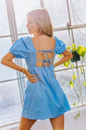 Short Sleeve Back Tie Babydoll Dress - Multiple Colors LE LIS SKY BLUE L 