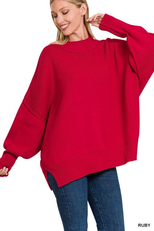 SIDE SLIT OVERSIZED SWEATER ZENANA RUBY S 