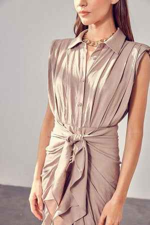 SLEEVELESS BUTTON FRONT TIE DRESS Do + Be Collection 