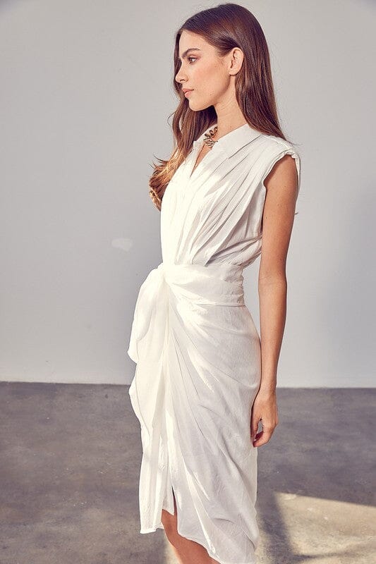 SLEEVELESS BUTTON FRONT TIE DRESS Do + Be Collection OFF WHITE S 