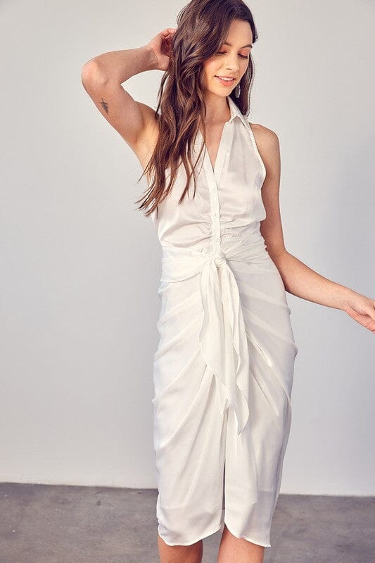 SLEEVELESS COLLARED FRONT TIE DRESS Do + Be Collection OFF WHITE S 