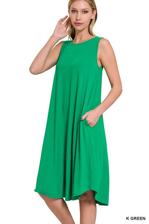 SLEEVELESS ROUND NECK ROUND HEM MIDI DRESS ZENANA 