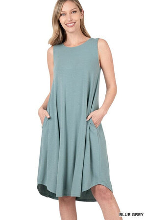 SLEEVELESS ROUND NECK ROUND HEM MIDI DRESS ZENANA 