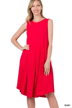 SLEEVELESS ROUND NECK ROUND HEM MIDI DRESS ZENANA 