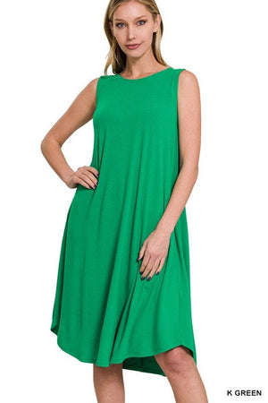 SLEEVELESS ROUND NECK ROUND HEM MIDI DRESS ZENANA 