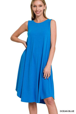 SLEEVELESS ROUND NECK ROUND HEM MIDI DRESS ZENANA 