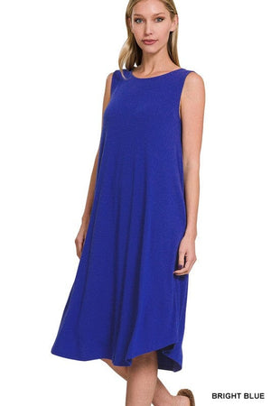 SLEEVELESS ROUND NECK ROUND HEM MIDI DRESS ZENANA BRIGHT BLUE S 