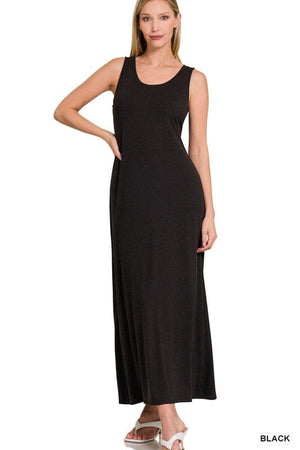 SLEEVESS FLARED SCOOP NECK MAXI DRESS ZENANA BLACK S 