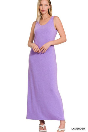 SLEEVESS FLARED SCOOP NECK MAXI DRESS ZENANA LAVENDER S 