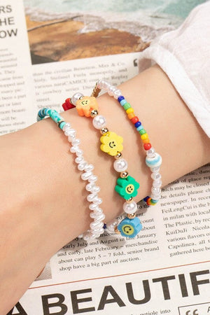 Smiley face and pearl layered bracelet LA3accessories Multi one size 