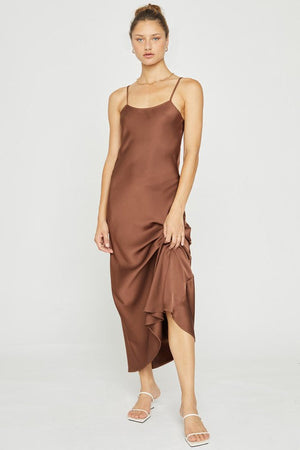 SMOCKED BACK MAXI DRESS Sans Souci Brown Large 